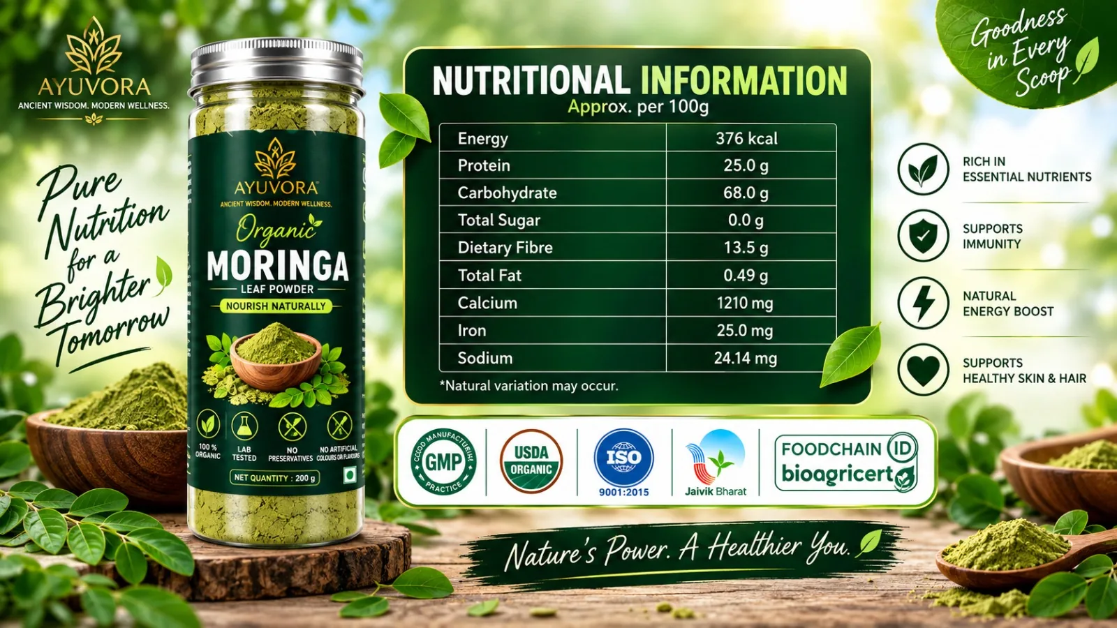 Ayuvora Organic Moringa Powder - Ayuvora promise